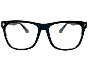 Classic Vintage Retro Style Clear Lens EYEGLASSES Black Frame Silver Cross 1368