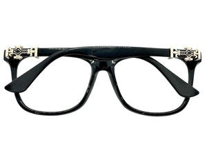 Classic Vintage Retro Style Clear Lens EYEGLASSES Black Frame Silver Cross 1368