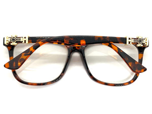 Classic Vintage Retro Style Clear Lens EYEGLASSES Tortoise Frame Gold Cross 1368