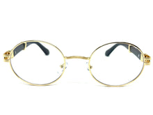 Classic Retro Luxury Designer Hip Hop Style Clear Lens EYEGLASSES Oval Gold Frame - Faux Wooden Arms 27723