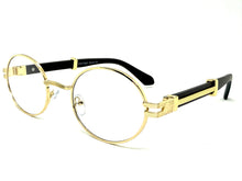 Classic Retro Luxury Designer Hip Hop Style Clear Lens EYEGLASSES Oval Gold Frame - Faux Wooden Arms 27723