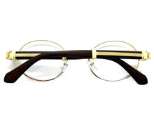 Classic Retro Luxury Designer Hip Hop Style Clear Lens EYEGLASSES Oval Gold Frame - Faux Wooden Arms 27723