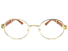 Classic Retro Luxury Designer Hip Hop Style Clear Lens EYEGLASSES Oval Gold Frame - Faux Wooden Arms 27723
