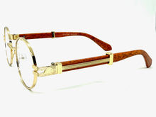 Classic Retro Luxury Designer Hip Hop Style Clear Lens EYEGLASSES Oval Gold Frame - Faux Wooden Arms 27723
