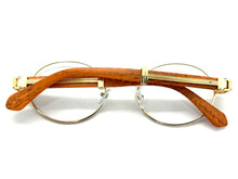 Classic Retro Luxury Designer Hip Hop Style Clear Lens EYEGLASSES Oval Gold Frame - Faux Wooden Arms 27723