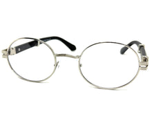 Classic Retro Luxury Designer Hip Hop Style Clear Lens EYEGLASSES Oval Silver Frame - Faux Wooden Arms 27723