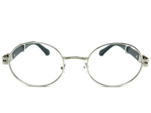 Classic Retro Luxury Designer Hip Hop Style Clear Lens EYEGLASSES Oval Silver Frame - Faux Wooden Arms 27723