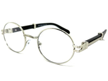Classic Retro Luxury Designer Hip Hop Style Clear Lens EYEGLASSES Oval Silver Frame - Faux Wooden Arms 27723