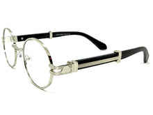 Classic Retro Luxury Designer Hip Hop Style Clear Lens EYEGLASSES Oval Silver Frame - Faux Wooden Arms 27723