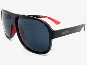 Classic Modern Retro Sporty Style KUSH SUNGLASSES Large Matte Black & Red Frame 7767