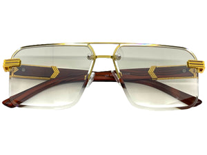 Men's Classy Elegant Luxury Designer Hip Hop Style SUNGLASSES Gold & Wooden Frame 7537