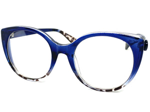 Classic Vintage Retro Cat Eye Style Clear Lens EYEGLASSES Large Blue Frame E2081