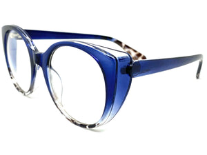 Classic Vintage Retro Cat Eye Style Clear Lens EYEGLASSES Large Blue Frame E2081