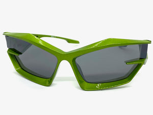 Oversized Modern Futuristic Sporty Wrap SUNGLASSES Large Green Frame P0028