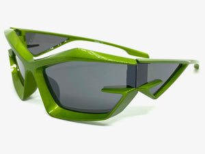 Oversized Modern Futuristic Sporty Wrap SUNGLASSES Large Green Frame P0028