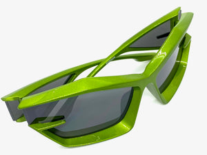 Oversized Modern Futuristic Sporty Wrap SUNGLASSES Large Green Frame P0028