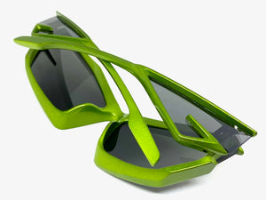 Oversized Modern Futuristic Sporty Wrap SUNGLASSES Large Green Frame P0028