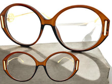 Oversized Vintage Retro Style Clear Lens EYEGLASSES Large Brown & Gold Frame 89474