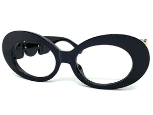 Oversized Classic Retro Style Large Thick Oval Black Lensless Eye Glasses- Frame Only NO Lens 4078