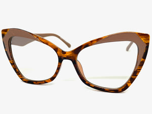Classic Vintage Retro Cat Eye Style Clear Lens EYEGLASSES Funky Brown Frame E2131