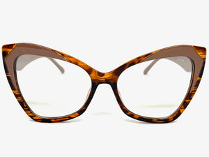 Classic Vintage Retro Cat Eye Style Clear Lens EYEGLASSES Funky Brown Frame E2131