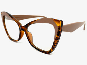 Classic Vintage Retro Cat Eye Style Clear Lens EYEGLASSES Funky Brown Frame E2131