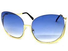 Oversized Exaggerated Classic Vintage Retro Style SUNGLASSES Large Gold Frame - Blue Lens A315