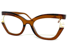 Classic Vintage Retro Cat Eye Style Clear Lens EYEGLASSES Large Brown Frame E2069