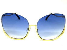 Oversized Exaggerated Classic Vintage Retro Style SUNGLASSES Large Gold Frame - Blue Lens A315