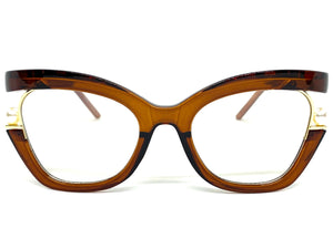 Classic Vintage Retro Cat Eye Style Clear Lens EYEGLASSES Large Brown Frame E2069