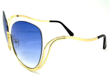 Oversized Exaggerated Classic Vintage Retro Style SUNGLASSES Large Gold Frame - Blue Lens A315