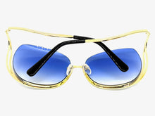 Oversized Exaggerated Classic Vintage Retro Style SUNGLASSES Large Gold Frame - Blue Lens A315