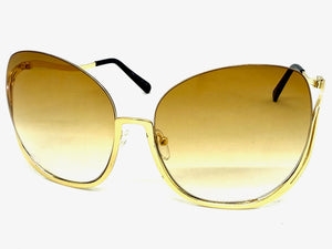 Oversized Exaggerated Classic Vintage Retro Style SUNGLASSES Large Gold Frame - Blue Lens A315