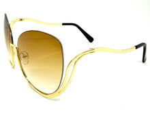 Oversized Exaggerated Classic Vintage Retro Style SUNGLASSES Large Gold Frame - Blue Lens A315