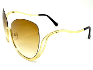 Oversized Exaggerated Classic Vintage Retro Style SUNGLASSES Large Gold Frame - Blue Lens A315