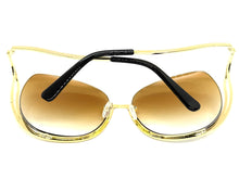 Oversized Exaggerated Classic Vintage Retro Style SUNGLASSES Large Gold Frame - Blue Lens A315