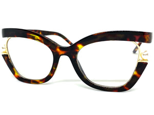 Classic Vintage Retro Cat Eye Style Clear Lens EYEGLASSES Large Tortosie Frame E2069