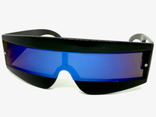 Space Futuristic Robotic Cyclops Shield Costume Party SUNGLASSES Black Frame - Blue Lens K019