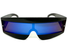 Space Futuristic Robotic Cyclops Shield Costume Party SUNGLASSES Black Frame - Blue Lens K019