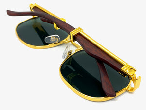 Classy Elegant Luxury Retro Hip Hop Style SUNGLASSES Large Gold & Wooden Frame 5262