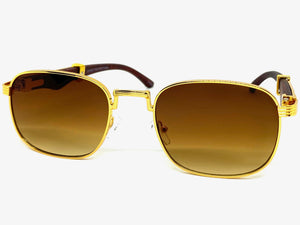 Classy Elegant Luxury Retro Hip Hop Style SUNGLASSES Large Gold & Wooden Frame 5262