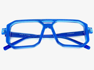 Classic Vintage Retro Aviarot Style Clear Lens EYEGLASSES Square Blue Frame 81182