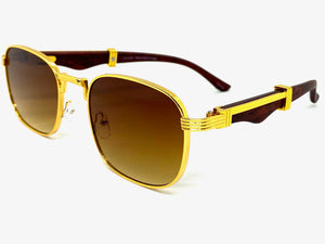 Classy Elegant Luxury Retro Hip Hop Style SUNGLASSES Large Gold & Wooden Frame 5262