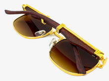 Classy Elegant Luxury Retro Hip Hop Style SUNGLASSES Large Gold & Wooden Frame 5262