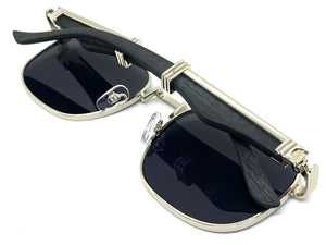 Classy Elegant Luxury Retro Hip Hop Style SUNGLASSES Large Silver & Wooden Frame 5262
