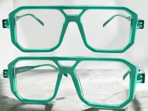 Classic Vintage Retro Aviarot Style Clear Lens EYEGLASSES Square Green Frame 81182