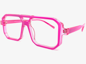 Classic Vintage Retro Aviarot Style Clear Lens EYEGLASSES Square Pink Frame 81182