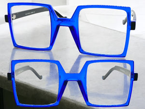 Classic Bold Modern Retro Style Clear Lens EYEGLASSES Square Blue Frame 1757