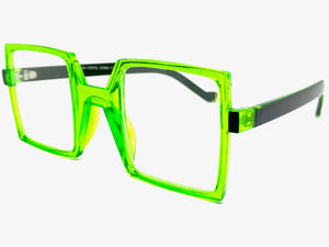 Classic Bold Modern Retro Style Clear Lens EYEGLASSES Square Green Frame 1757