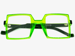 Classic Bold Modern Retro Style Clear Lens EYEGLASSES Square Green Frame 1757